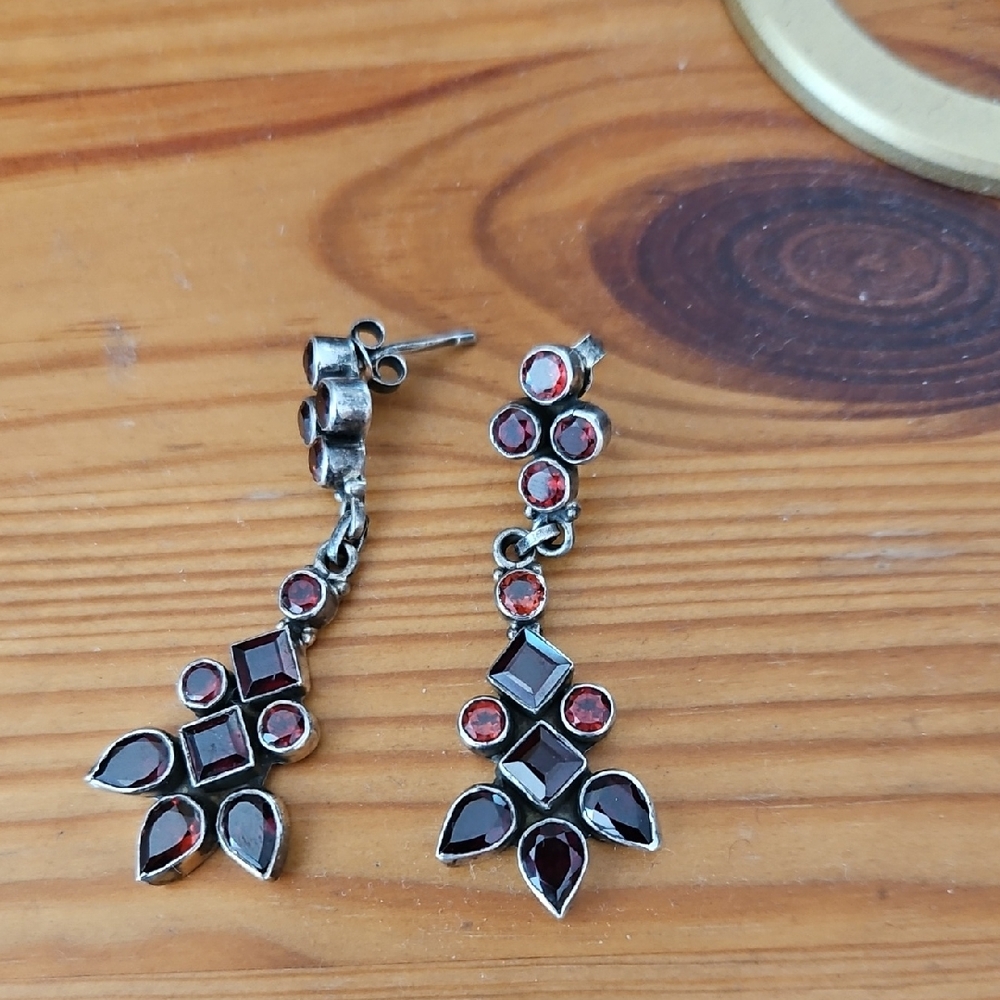 Sterling Silver Garnet Drop Earrings